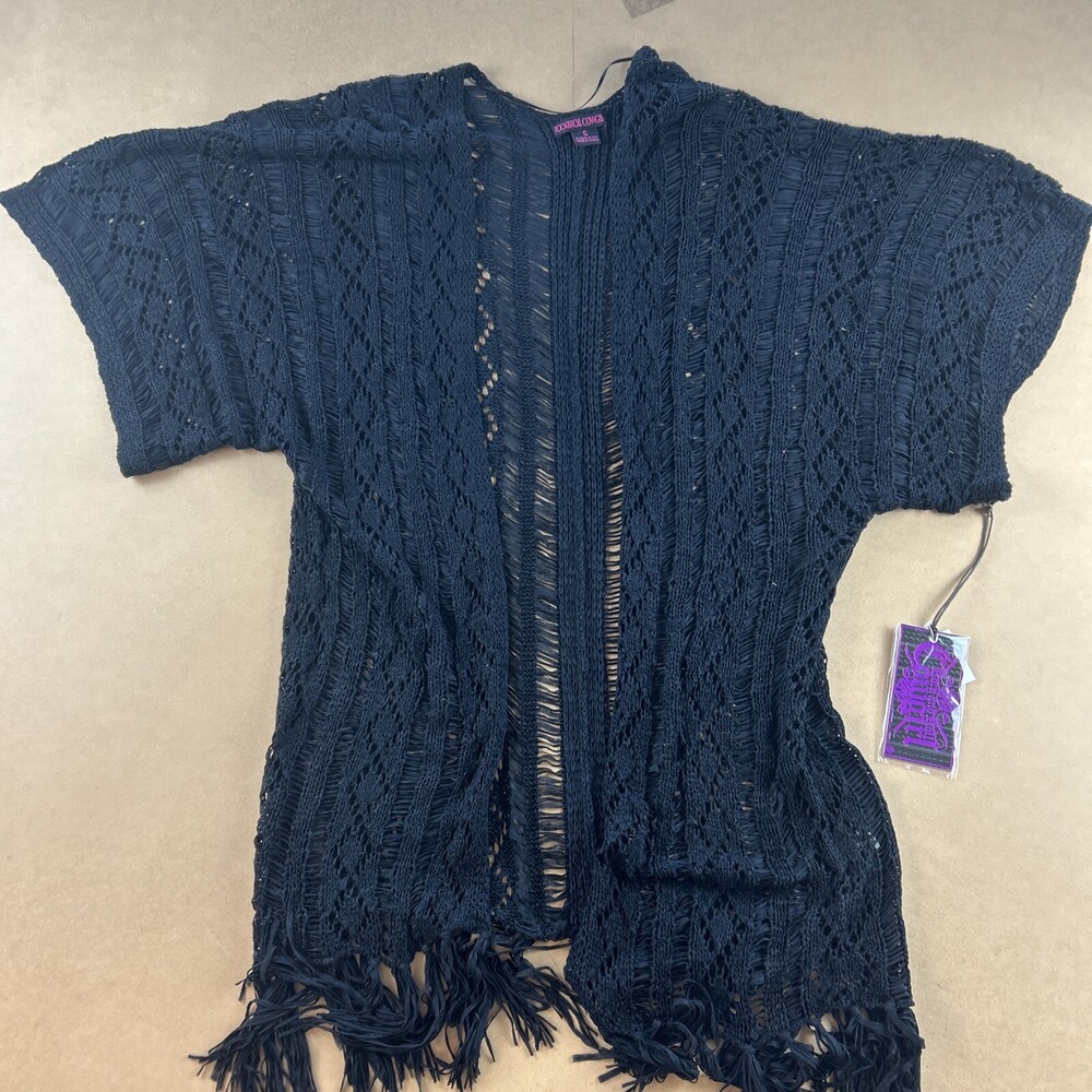 Rock & Roll Cowgirl Juniors Cardigan Sweater Womens Small Black NWT Sheer KU3665
